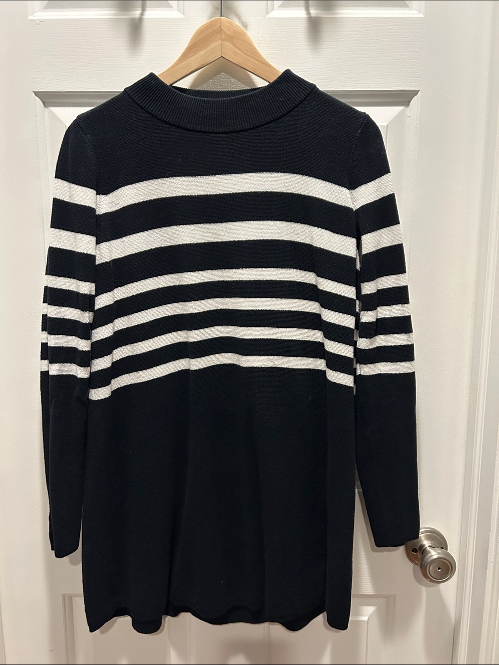 Free People Black & White Striped Scoop-Neck Tunic Sweater Dress